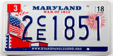 2018 Maryland War of 1812 car license plate grading excellent plus