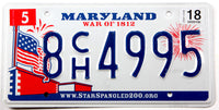 2018 Maryland War of 1812 car license plate grading excellent plus