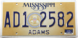 No Date Mississippi car license plate from Adams county grading excellent minus