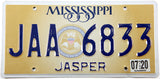 2020 Mississippi car license plate from Jasper county grading excellent minus