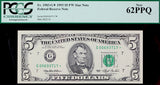 A series of 1993 FR #1983-G* five dollar federal reserve Star note from the Chicago District graded by PCGS at 62 PPQ for sale by Brandywine General Store