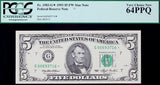 A series of 1993 FR #1983-G* five dollar federal reserve Star note from the Chicago District graded by PCGS at 64 PPQ for sale by Brandywine General Store