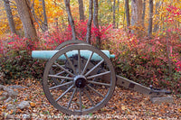 art print of Northern Virginia Army Cannon in deep fall colors in Gettysburg national park