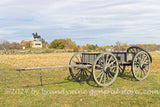 art print of Artillery Wagon and General Meade monument on Cemetery Ridge in Gettysburg National Cemetery