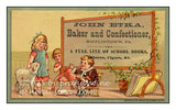 art print of Baker and Confectioner antique ad with children and a lamb