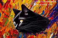 Black cat jumping through abstract oil painting by brandywine general store