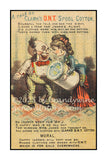 art print of a comical advertisement for Clark's ONT spool cotton threads