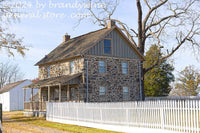 art print of George Weikert house with picket fence in Gettysburg National Military Park