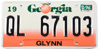 vintage 1996 Georgia car license plate in excellent minus condition