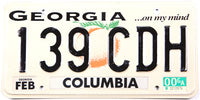 2000 Georgia car license plate in excellent minus condition