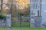 cast iron entry gates in stone columns to Burwell Cemetery art print