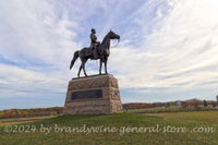 art print of General George Meade statue under swirling sky in Gettysburg National Park