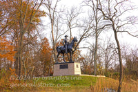 art print of General Sedgwick monument surrounded by fall trees on Gettysburg battlefield