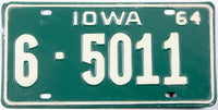 1964 Iowa car license plate grading very good plus