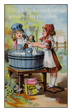 art print of antique Ivorine ad with two girls washing a doll baby