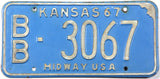 classic 1967 Kansas car license plate grading very good plus