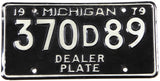 1979 Michigan dealer license plate grading very good plus