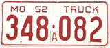 1952 Missouri truck license plate with metal A tab grading very good with some rolled edgeing