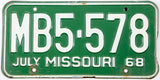 1968 Missouri car license plate grading very good