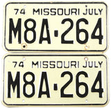 pair of classic 1974 Missouri car license plates in very good plus condition