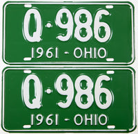 classic pair of 1961 Ohio car license plates grading unused excellent plus with original mailer