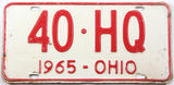 1965 Ohio car license plate with 4 digit DMV number grading very good