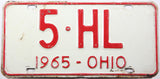 1965 Ohio car license plate with 3 digit DMV number grading very good