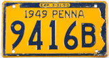 antique 1949 Pennsylvania car license plate grading very good