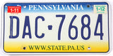 2012 Pennsylvania car license plate grading very good plus