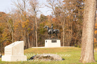 art print of Major Sedgwick statue between MA 7th and tree on Gettysburg battlefield