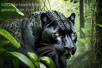 Spotted black panther in rain forest art print by brandywine general store