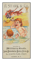 art print of Stark's millinery goods antique ad with boys swimming in the river