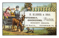 art print of H. Kleber and Bro. selling Steinway and Checkering pianos along with Burdett Organs from an antique ad