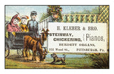 art print of H. Kleber and Bro. selling Steinway and Checkering pianos along with Burdett Organs from an antique ad