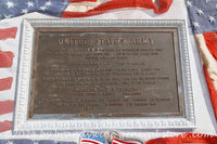 art print of US Army Artillery plaque with added antique flag border in Gettysburg national park