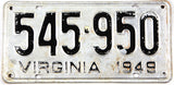 antique 1949 Virginia car license plate grading very good minus