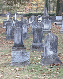 art print of weathered tombstones in Burwell cemetery in Millwood VA