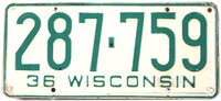 1936 Wisconsin car license plate grading very good