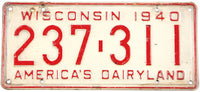 antique 1940 Wisconsin car license plate grading very good