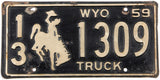 1959 Wyoming truck license plate grading very good minus