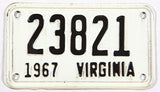 1967 Virginia motorcycle license plate in very good plus condition