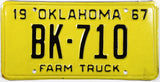 A NOS 1967 Oklahoma farm truck license plate in excellent plus condition