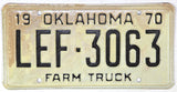 A NOS 1970 Oklahoma farm truck license plate in very good condition