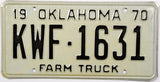 A NOS 1970 Oklahoma farm truck license plate in excellent plus condition