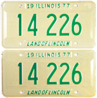 A pair of classic 1977 Illinois Passenger Automobile License Plates grading excellent plus