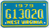 1979 West Virginia motorcycle license plate in excellent minus condition