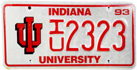 1993 Indiana University License Plate with darkening of the reflective coating