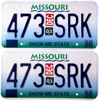 2003 Missouri License Plates grading excellent