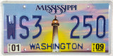 A scenic 2009 Mississippi Car License Plate grading excellent minus