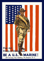 art print of World War I Poster Be a US Marine with soldier and flag 